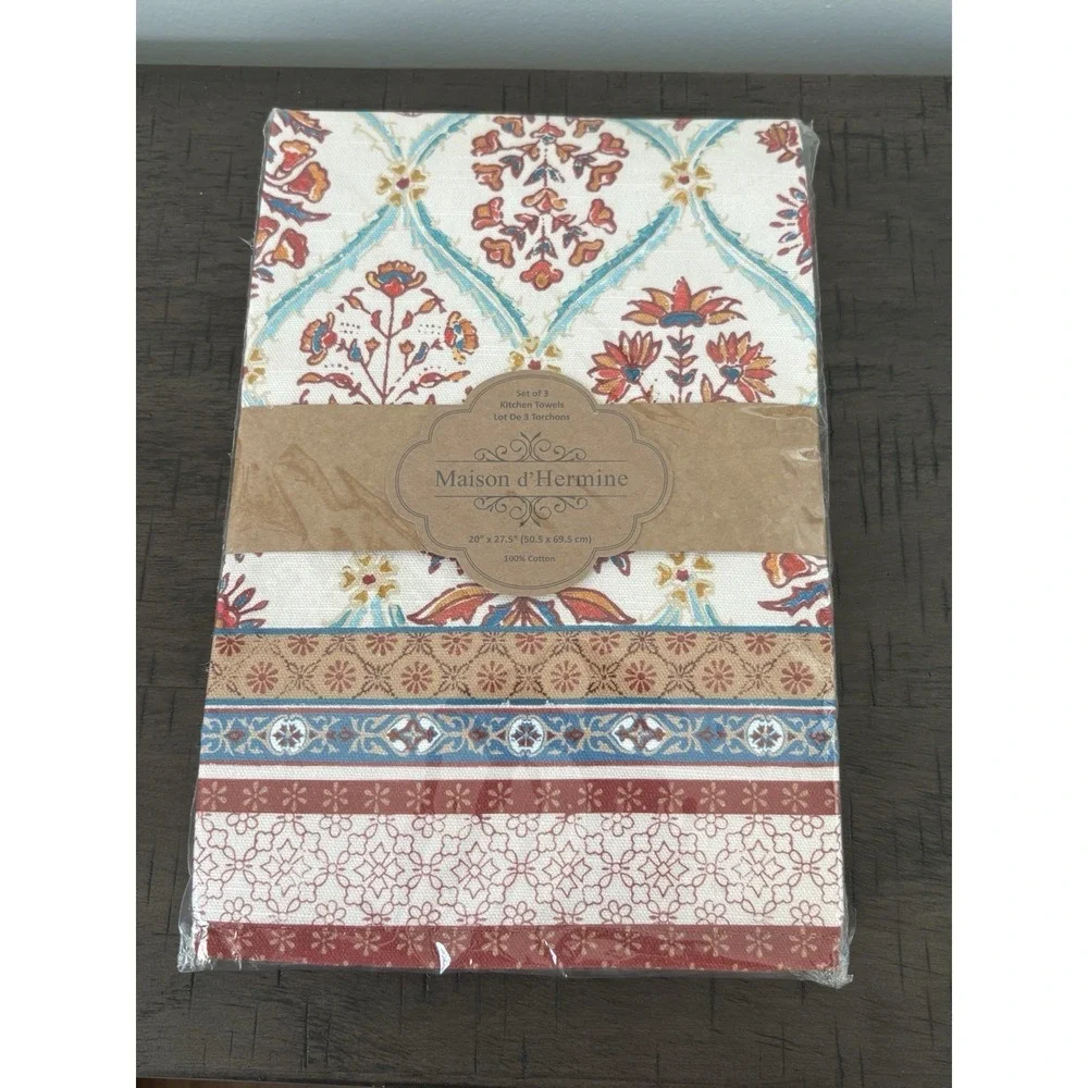 Madison D'Hermine Set of Three Kitchen Towels 100% Cotton NWT Romane Collection